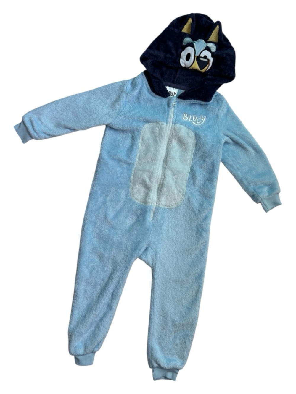 Bluey Blue Plush Hooded Kids One-Piece Fleece Romper